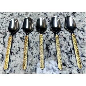 Noritake Gold Esperanza Soup Spoons Japan-Vintage Retired-RARE-Set of 5